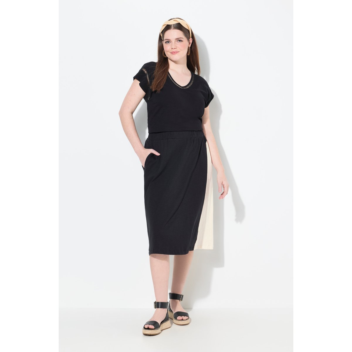 Jupe midi, ourlet asymétrique, poches noir, ULLA POPKEN