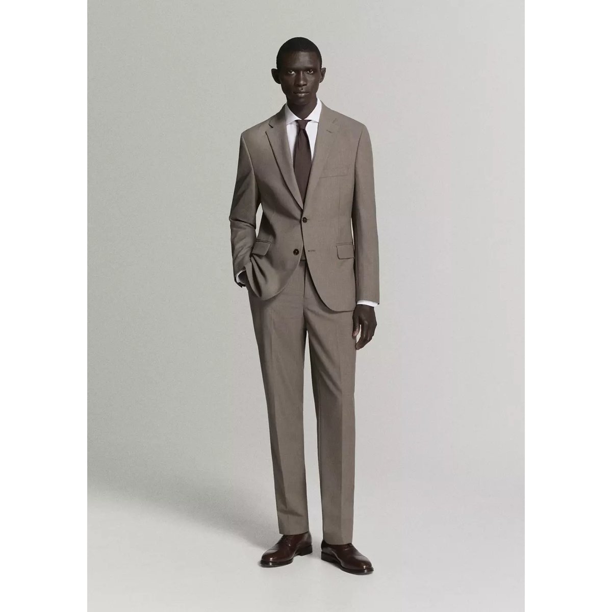 Pantalon de costume London regular-fit marron moyen, MANGO MAN