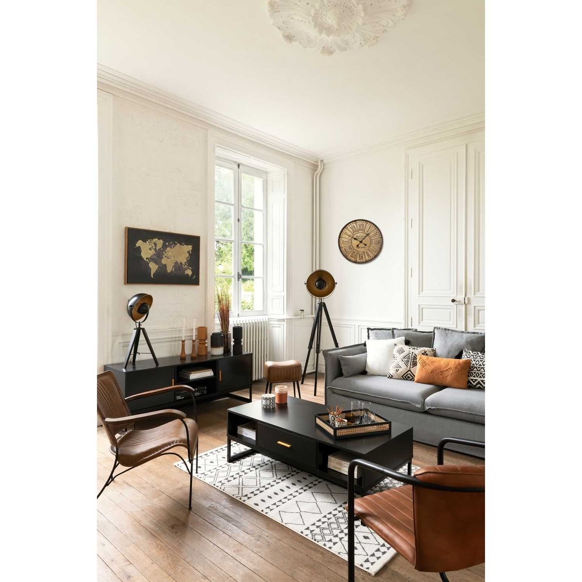 Fauteuil vintage en cuir HOPER marron, ATMOSPHERA
