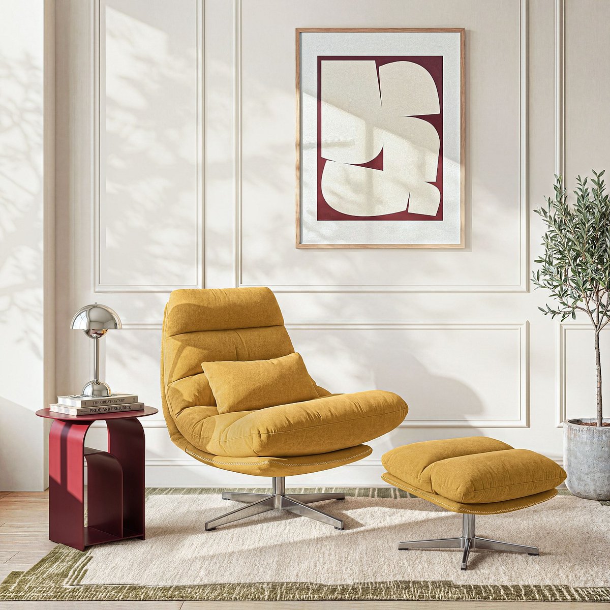 Fauteuil droit polyester ODERZO jaune moutarde, jaune, HABITAT