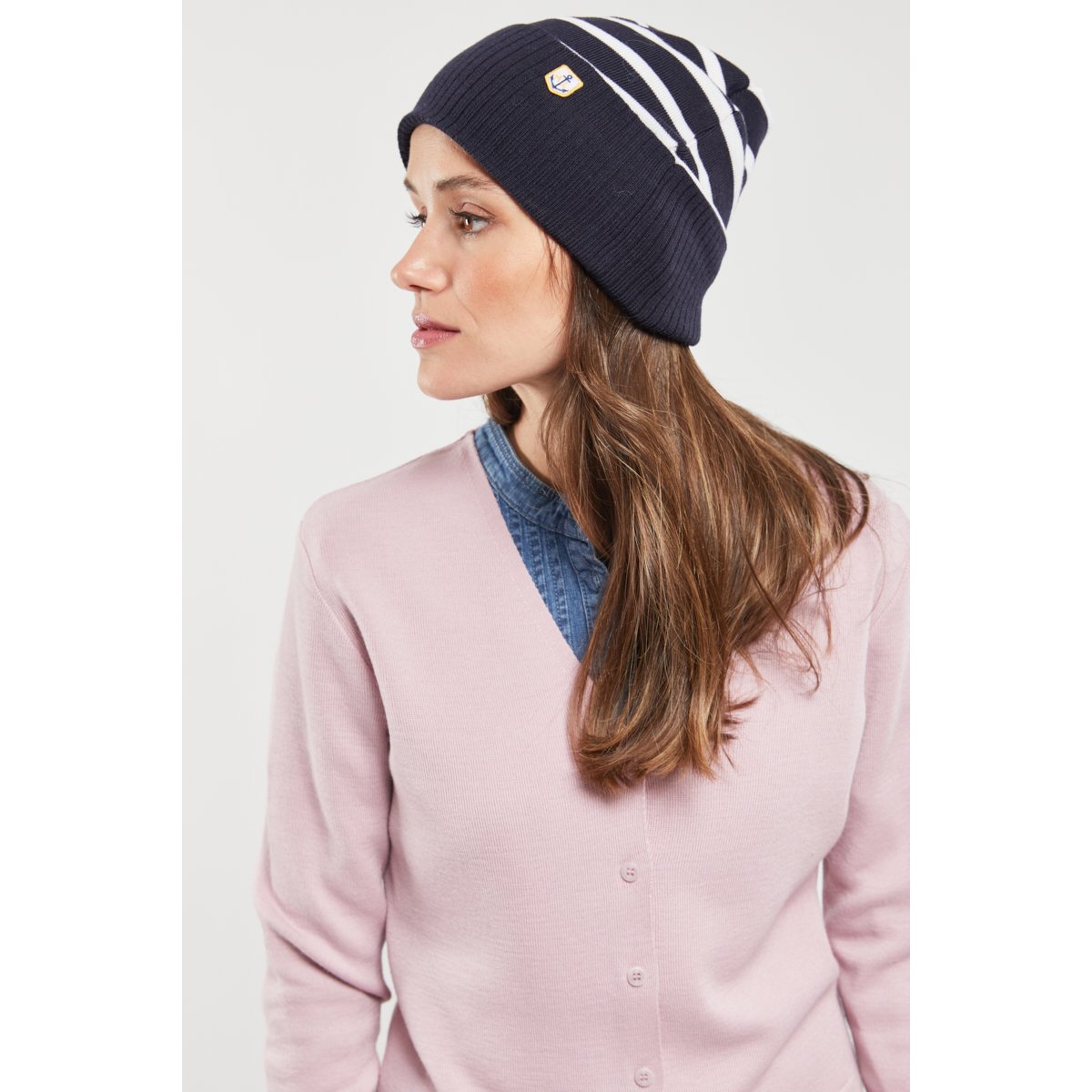 Bonnet rayé en laine HERITAGE seal/nature, ARMOR-LUX