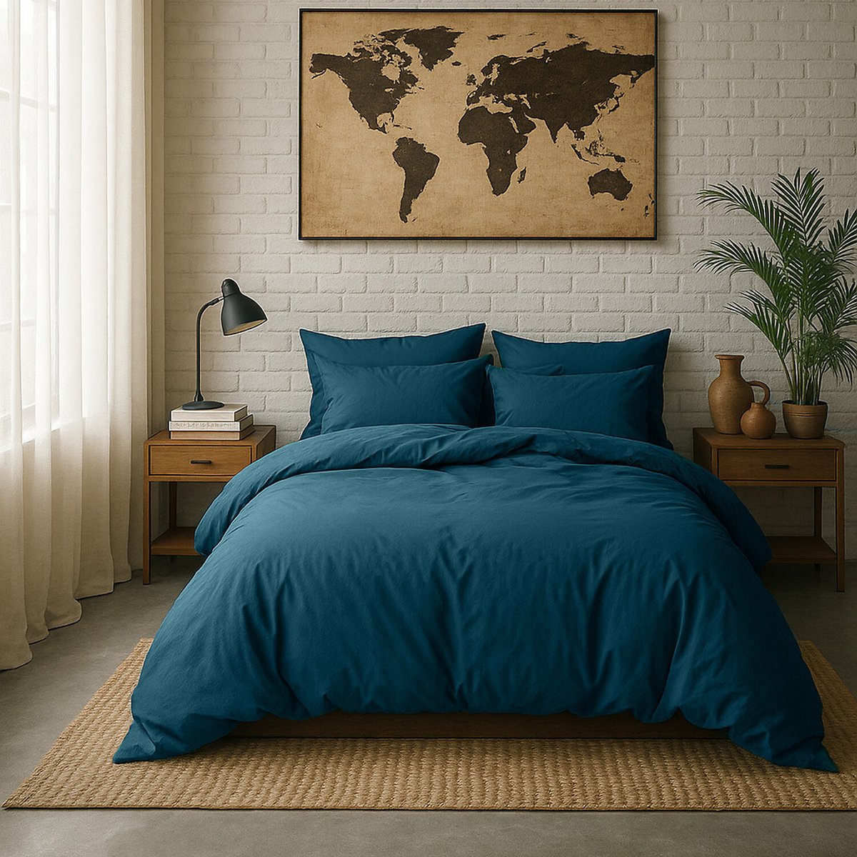 Taie d'oreiller en percale de coton lavé unie, ELEGANCE bleu impérial, BATON ROUGE
