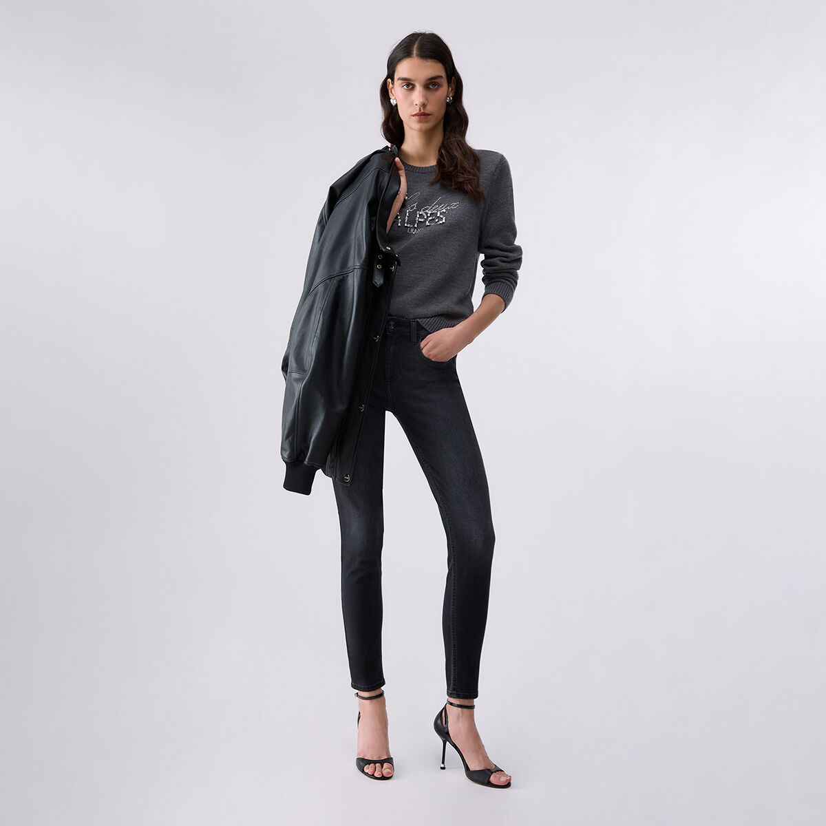 Jean skinny avec ornements denim noir, LIU JO