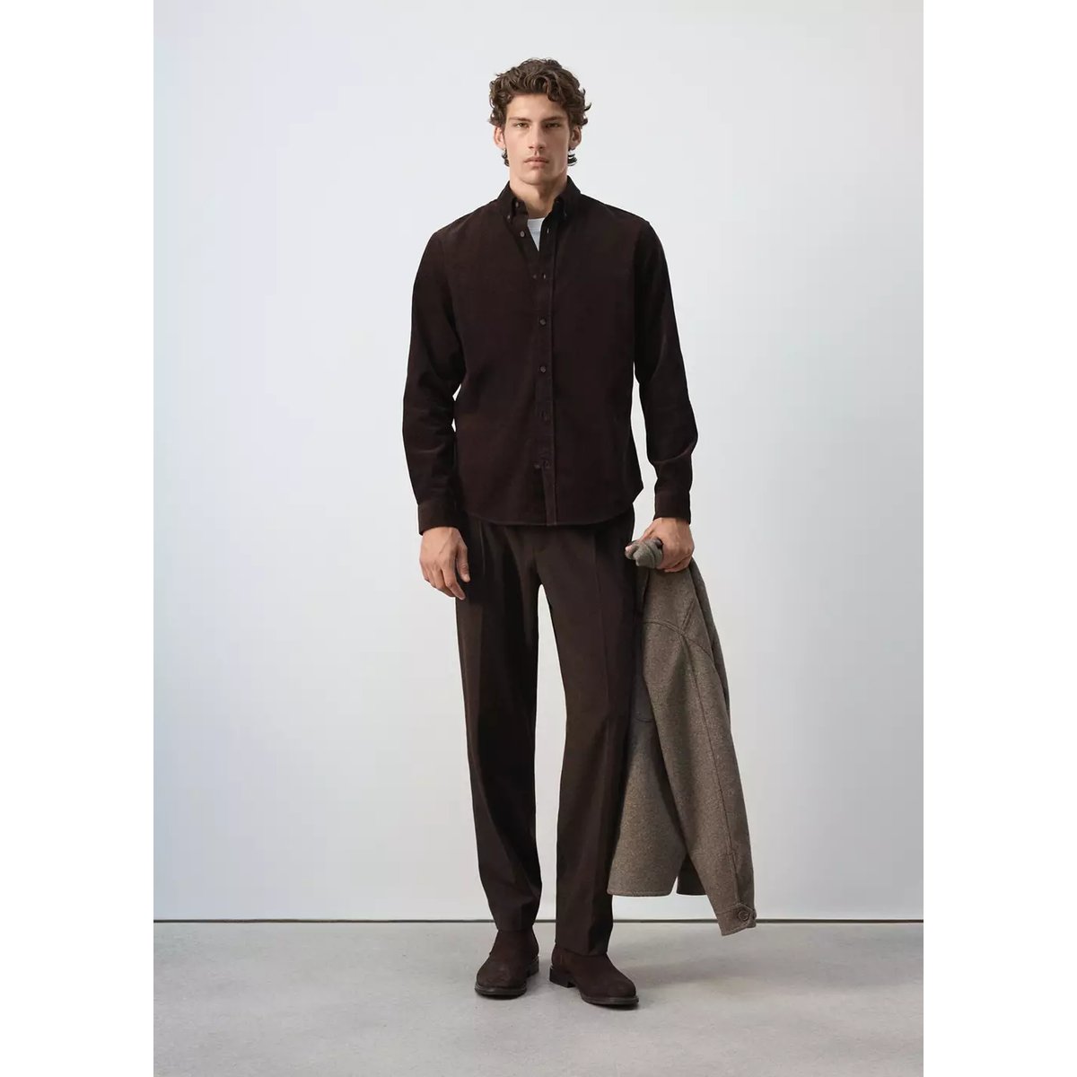 Chemise velours milleraies classic-fit chocolat, MANGO MAN