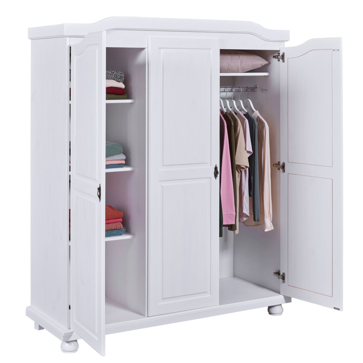 Armoire en bois massif 3 portes blanc, TERRE DE NUIT
