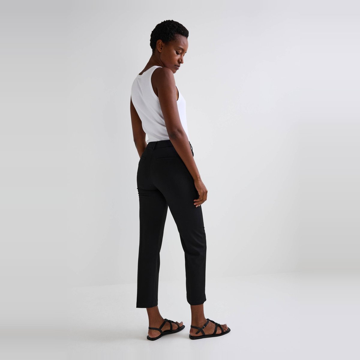 Pantalon droit uni avec pli cassé noir, MONOPRIX
