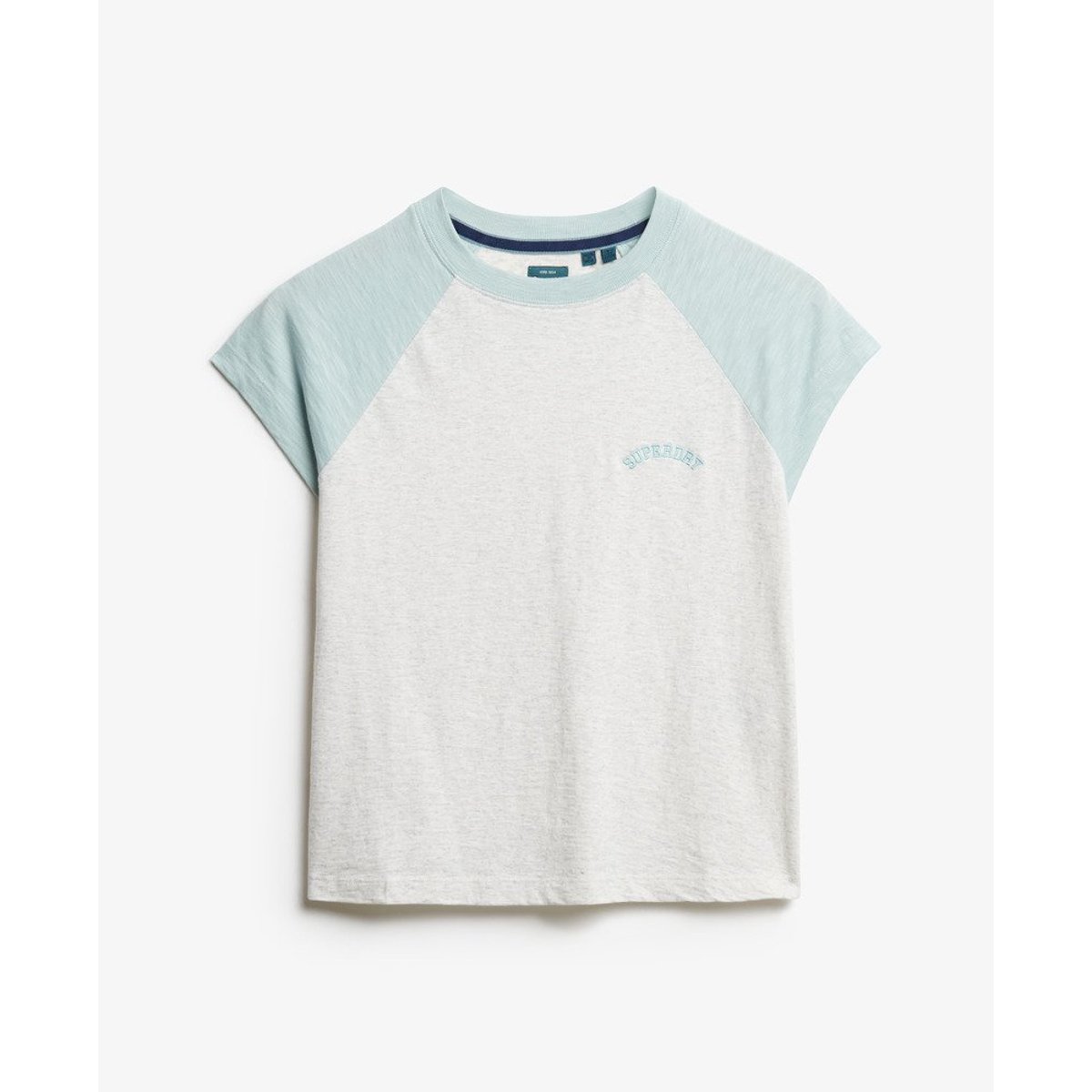 T-shirt en coton bio à manches raglan et à logo Essential blanc chiné vintage/bleu ciel d'hiver, SUPERDRY