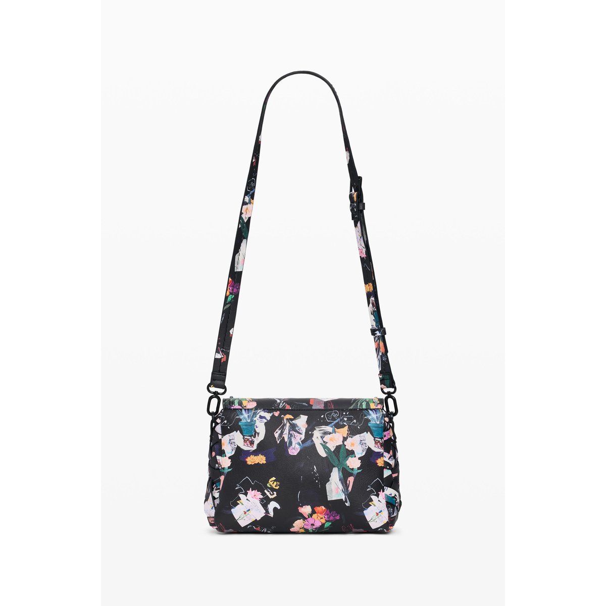 Petit sac tressé à fleurs noir, DESIGUAL