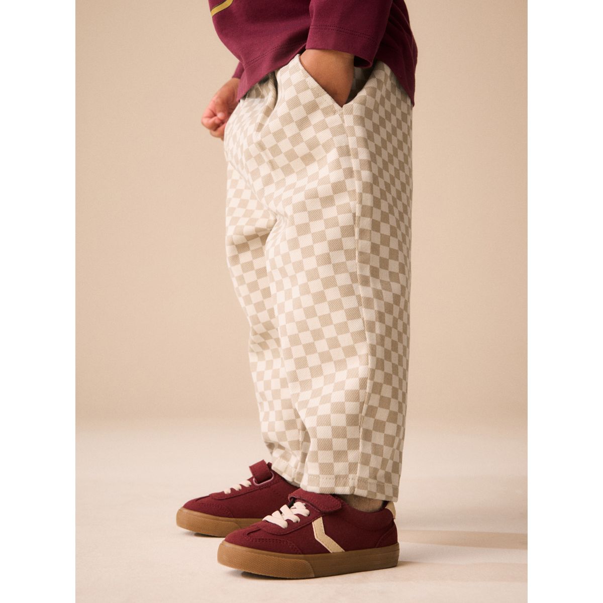 Pantalon ample à enfiler damier neutre, NEXT