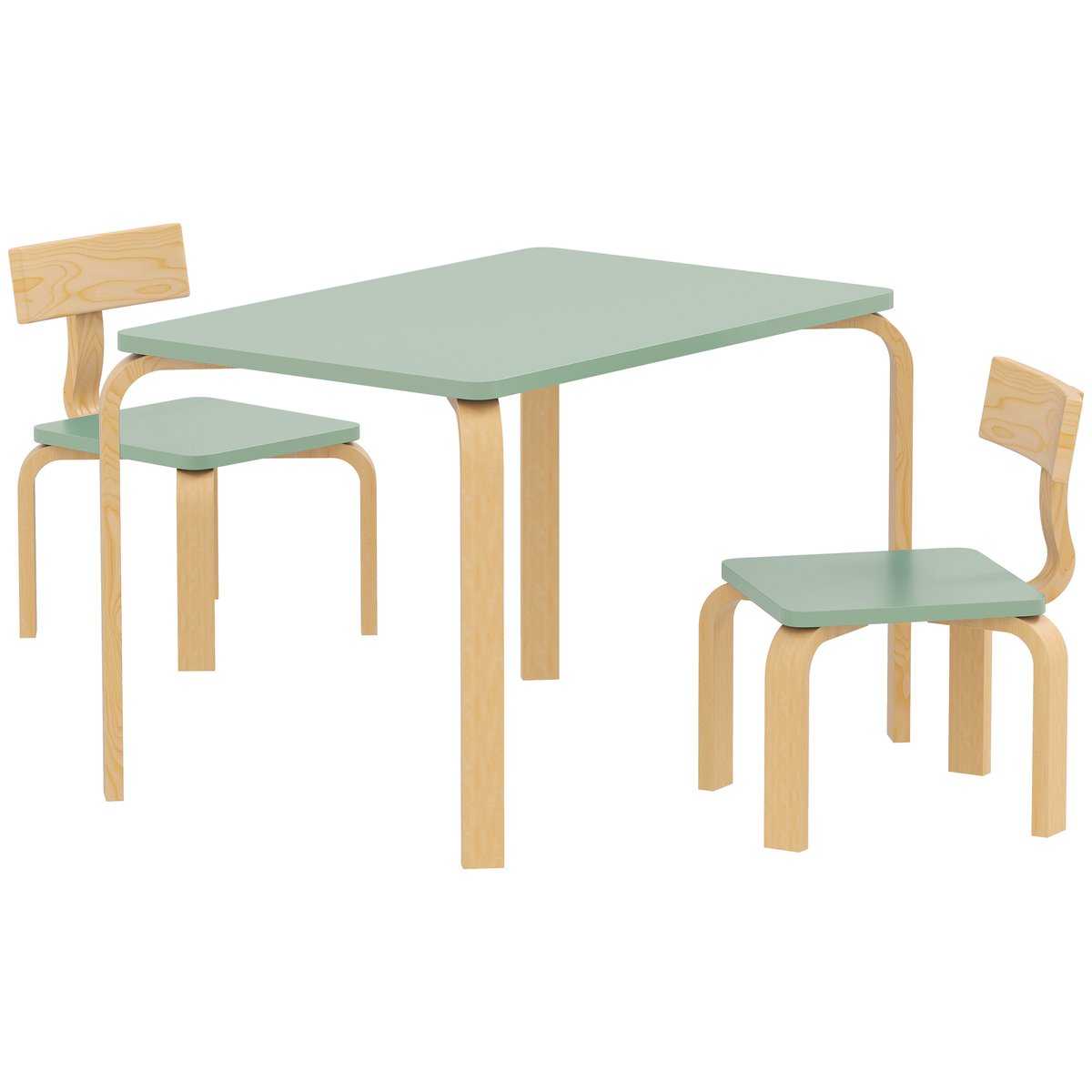 Ensemble table et chaises pour enfants Bois vert et bois naturel, AIYAPLAY