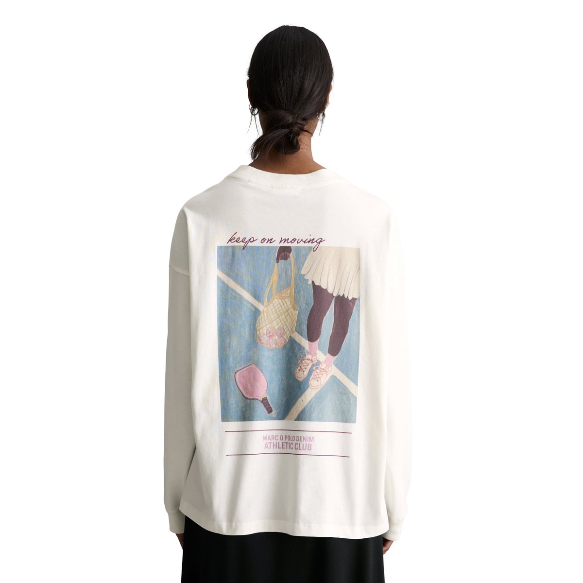 T-shirt long relaxed en jersey lourd blanc naturel, MARC O’POLO DENIM