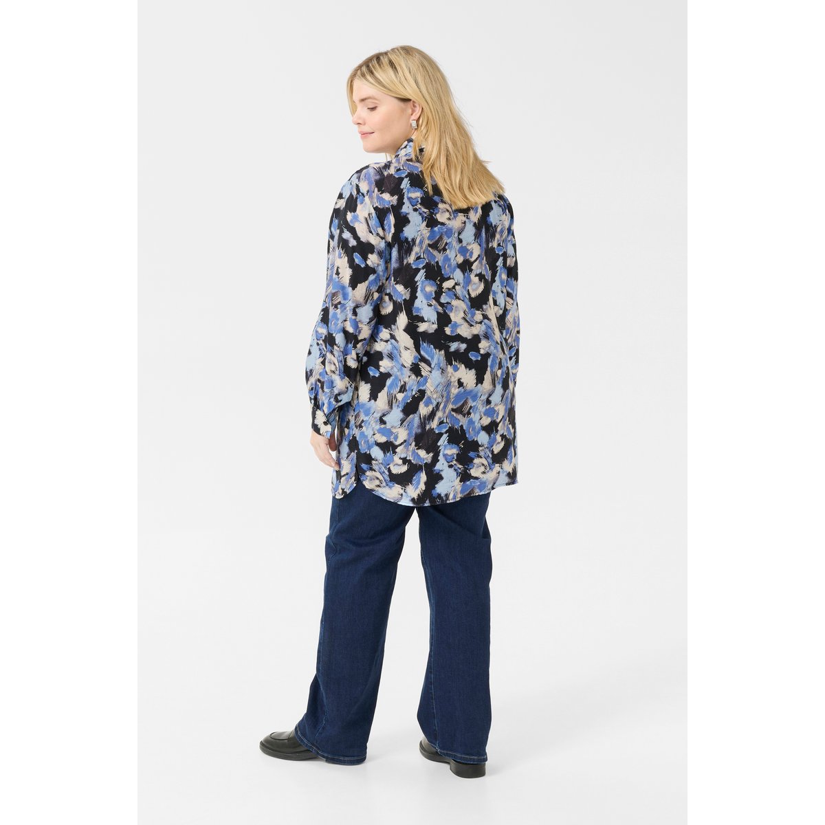 Dress noir/bleu graphic strokes, KAFFE CURVE