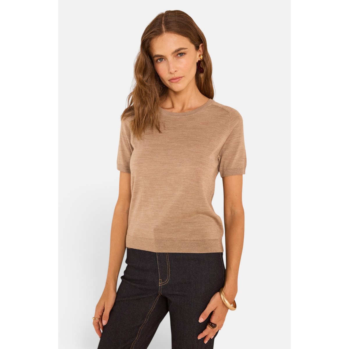 Pull à manches courtes en laine ALICE tabac, Maison 123