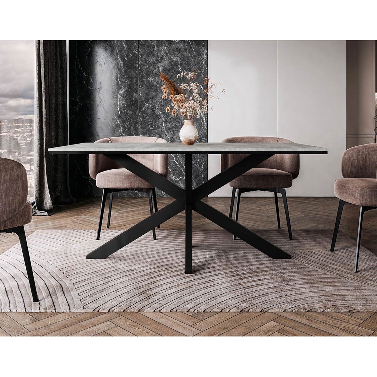 Table à manger  90x160 cm - TOM gris / noir, BEST MOBILIER