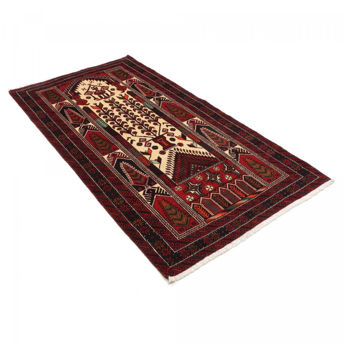 Tapis d'orient oriental, noué main en laine, BALUTSCH 1 rouge, crème, noir, UN AMOUR DE TAPIS