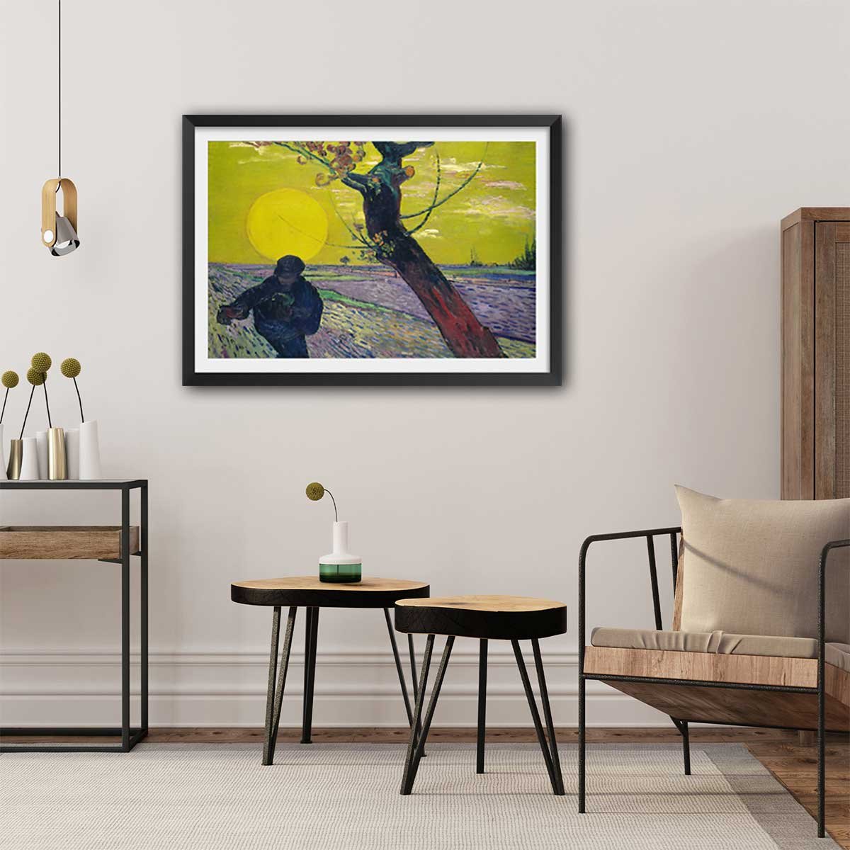 Poster Le semeur au soleil couchant - Vincent Van Gogh affiche + cadre en bois - noir, HEXOA
