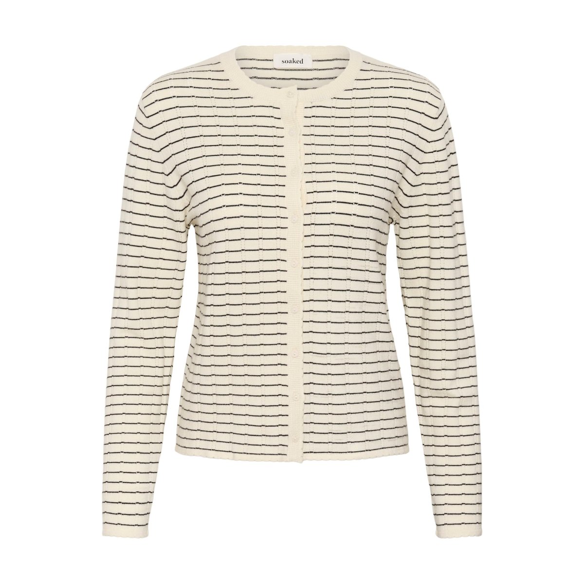 Cardigan à tricot blanc turtledove w black stripe, SOAKED IN LUXURY