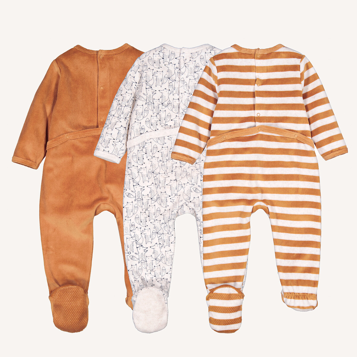 Lot de 3 pyjamas 1 pièce en velours, motif renard assortis, LA REDOUTE COLLECTIONS