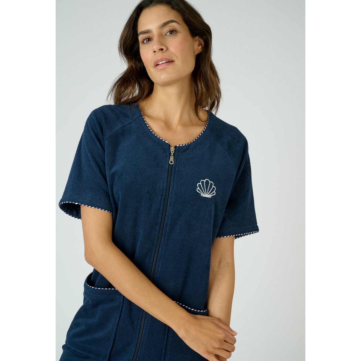 Robe d'intérieur en bouclette bleu marine, DAMART