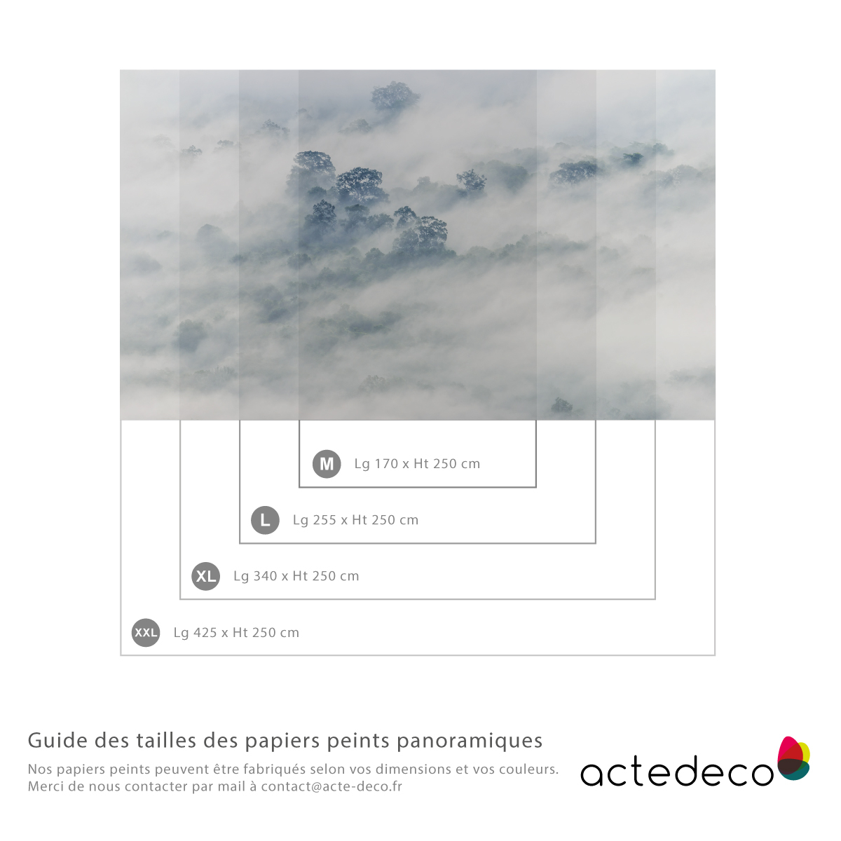 Papier peint panoramique Brumes matinales 01, 170 x 250cm bleu, ACTE DECO