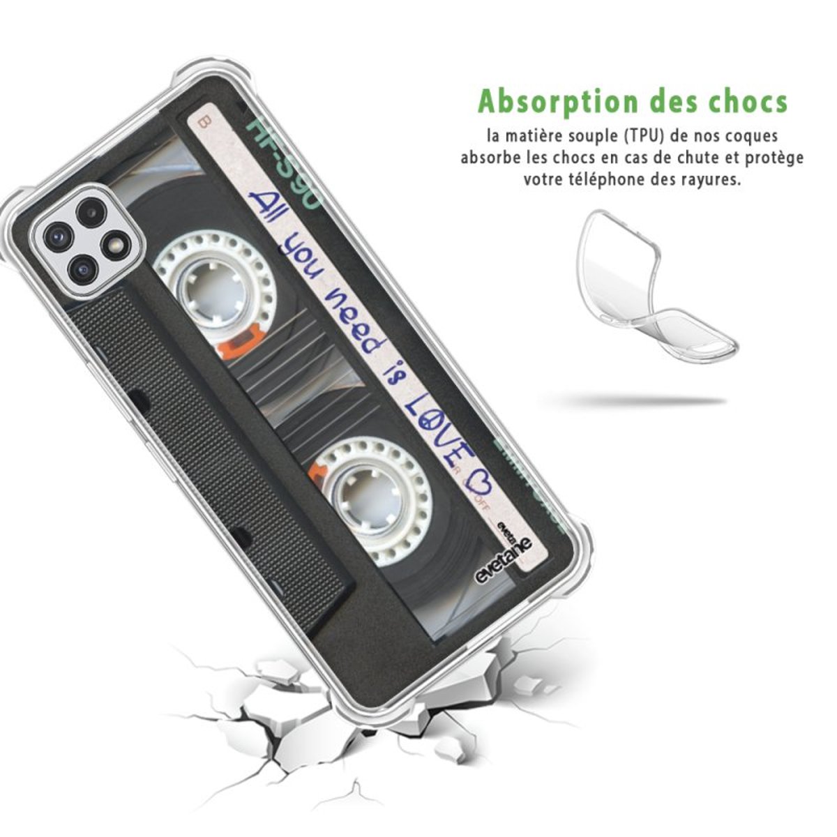 Coque souple renforcée Galaxy A22 5G cassette, EVETANE