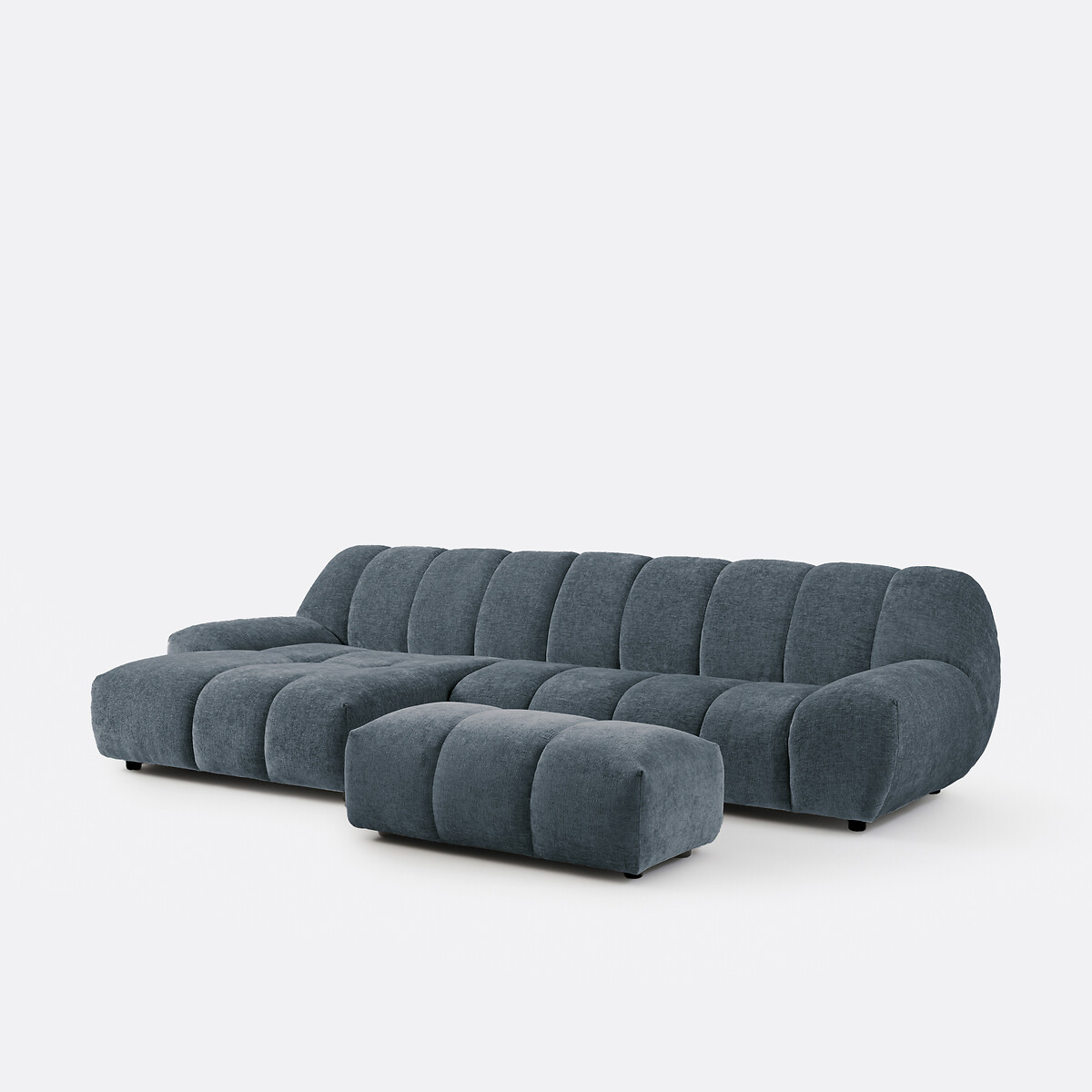 Canapé d'angle gauche, 4 places, en velours épais, NURIA bleu, LA REDOUTE INTERIEURS