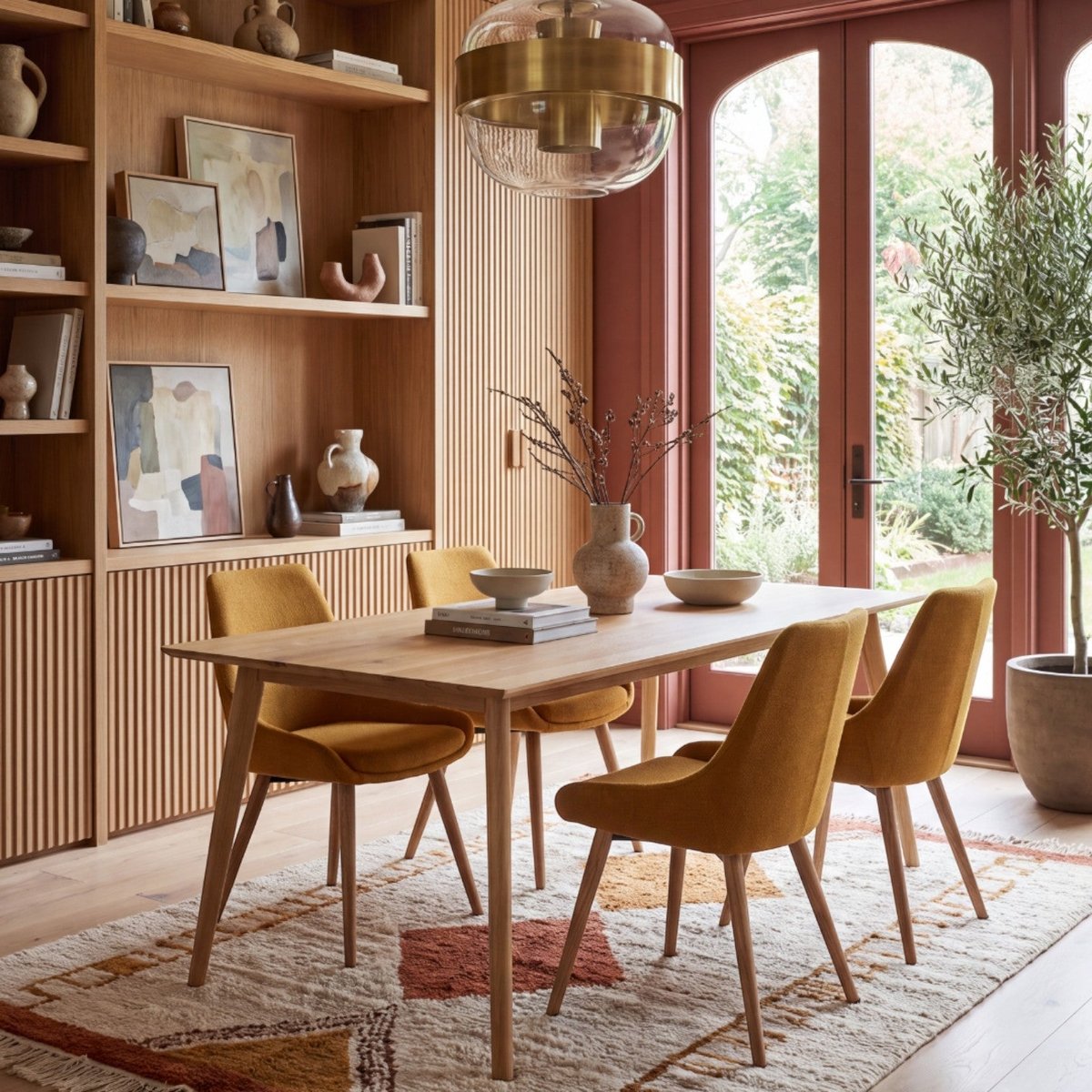 Chaise repas en tissu  pied chêne ocre, ZAGO