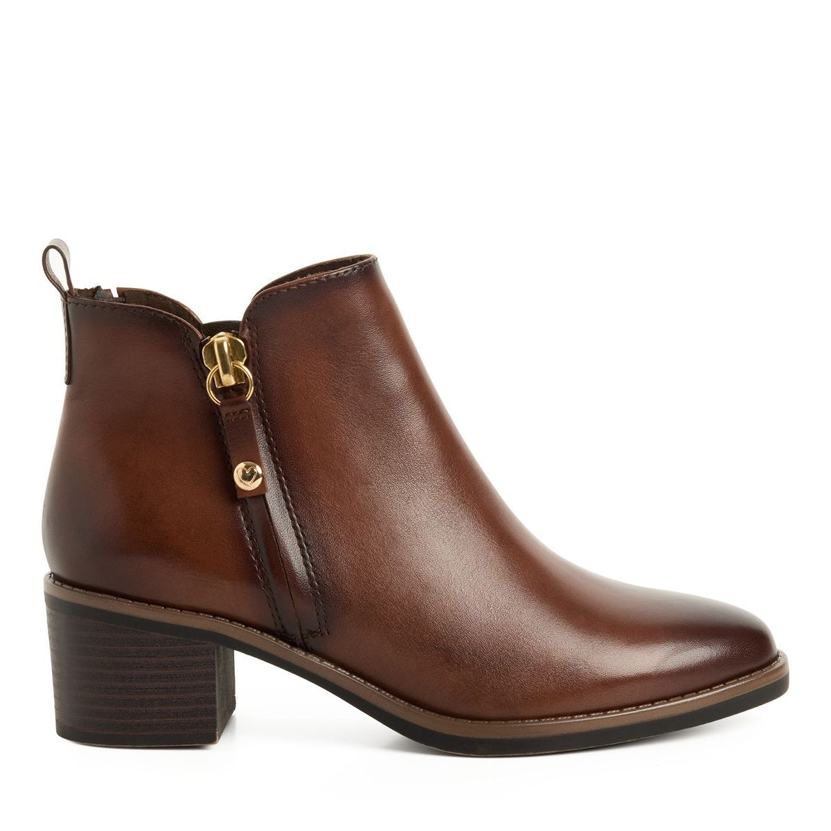 Bottine en cuir marron cognac, MARCO TOZZI