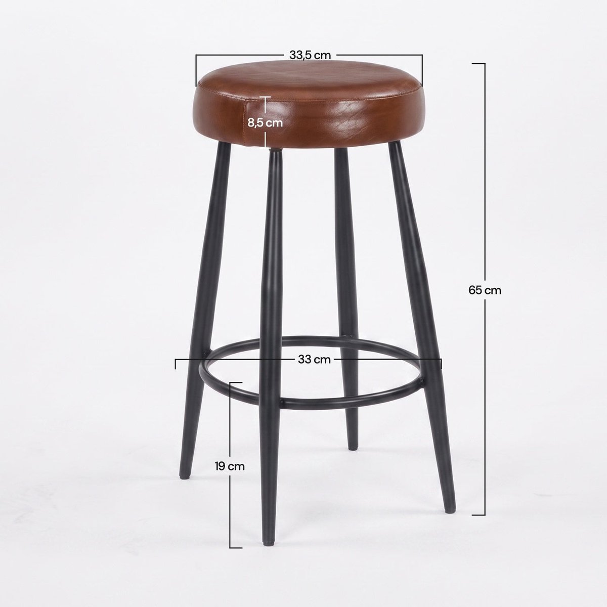 Tabouret pour îlot central 65 cm en cuir de buffle - MALO marron foncé, MAISON PAVANE