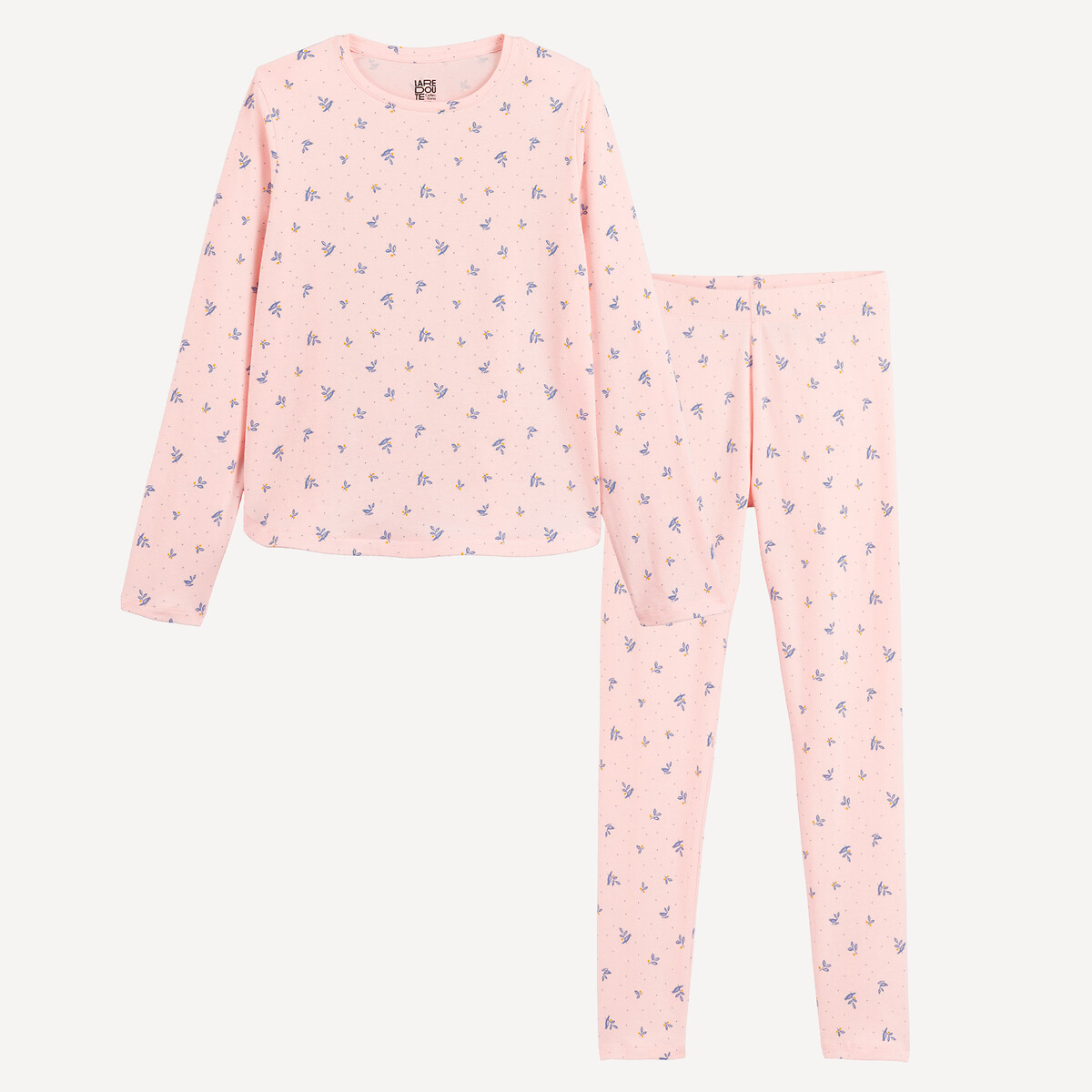 Pyjama manches longues, imprimé fleurs, en coton rose, LA REDOUTE COLLECTIONS