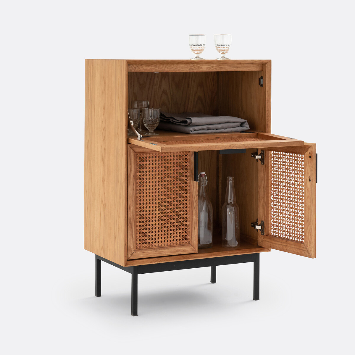Mobile bar in rovere, impiallacciato e vimini, Waska quercia, LA REDOUTE INTERIEURS