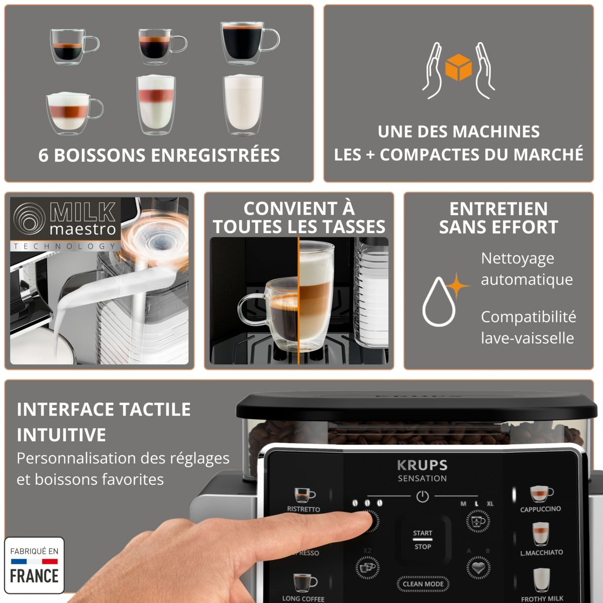 Expresso Broyeur Sensation lait EA912HF1 couleur unique, KRUPS