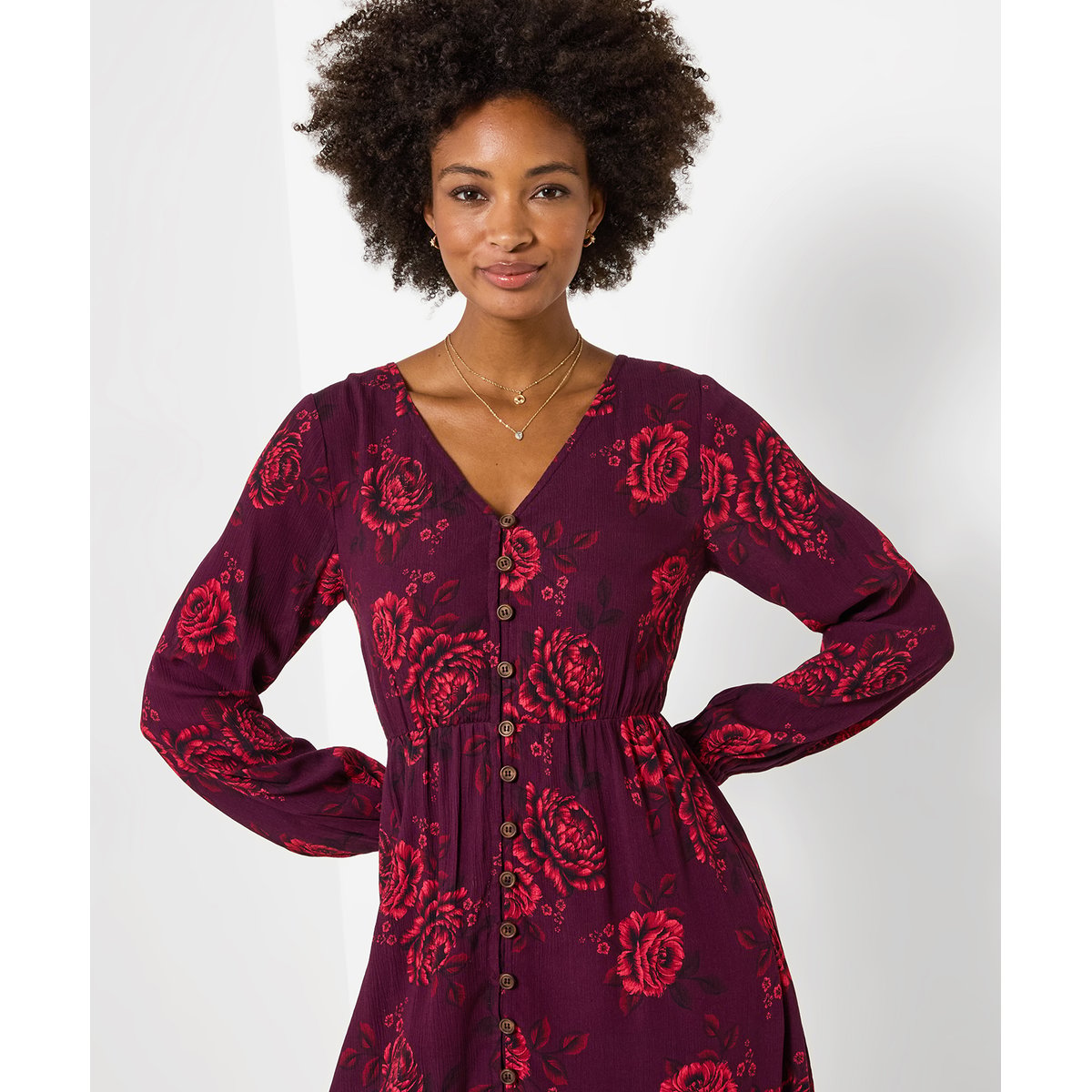 Robe Longue Boutonnée Roses Éclatantes rouge, JOE BROWNS
