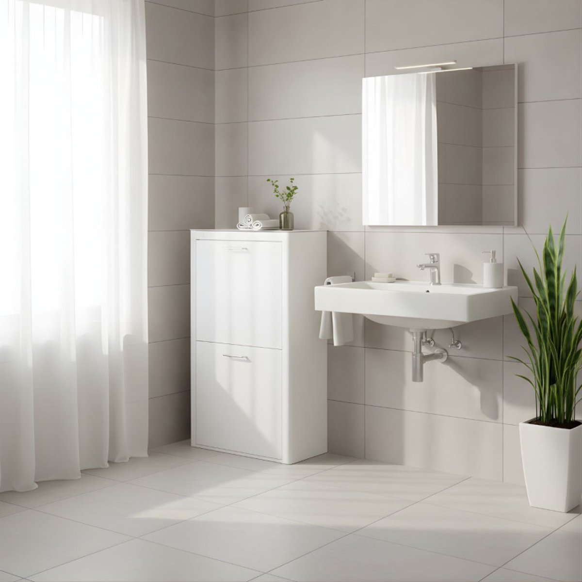 Panier à linge AUDREY, 100L, 3 compartiments, métal blanc, design moderne blanc, DON HIERRO
