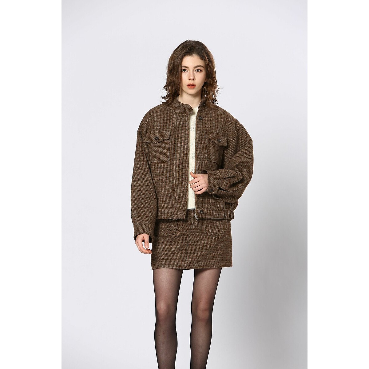 Cropped Zip-Up Jacket brown, SEE U SOON
