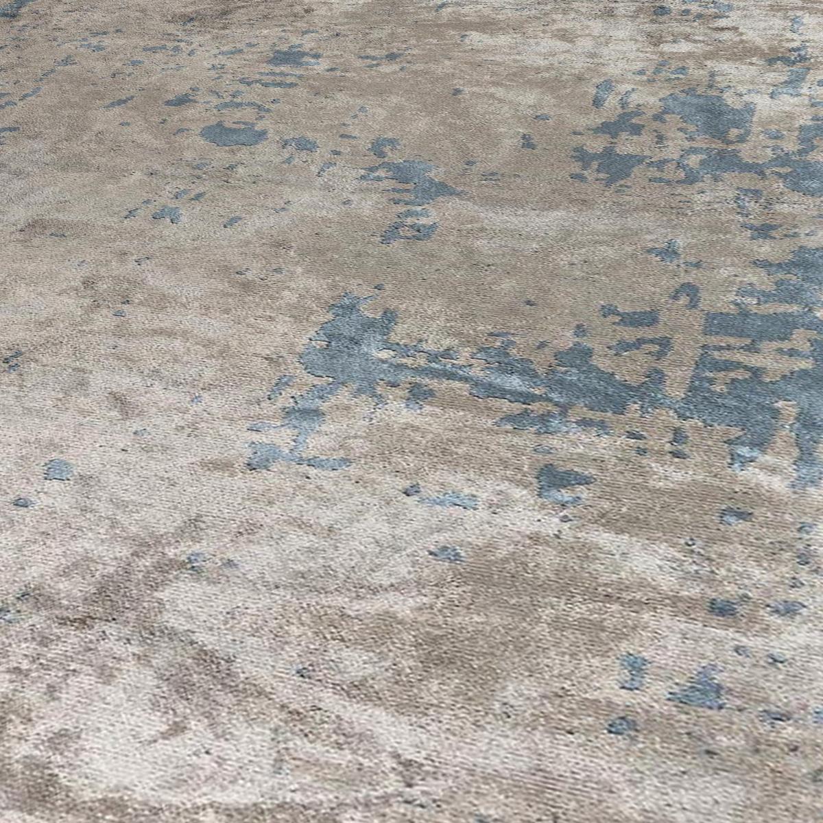 Tapis kilim tissé en coton motif abstrait UNIBLUE argenté, bleu, UN AMOUR DE TAPIS