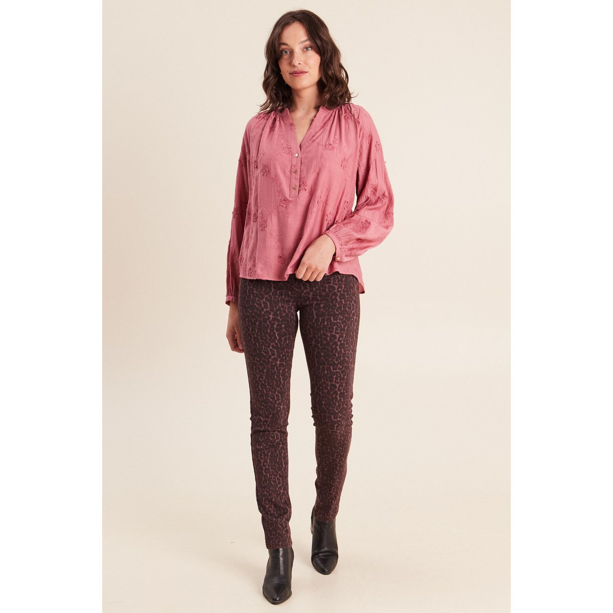 Blouse ample manches longues brodée mauve, BREAL