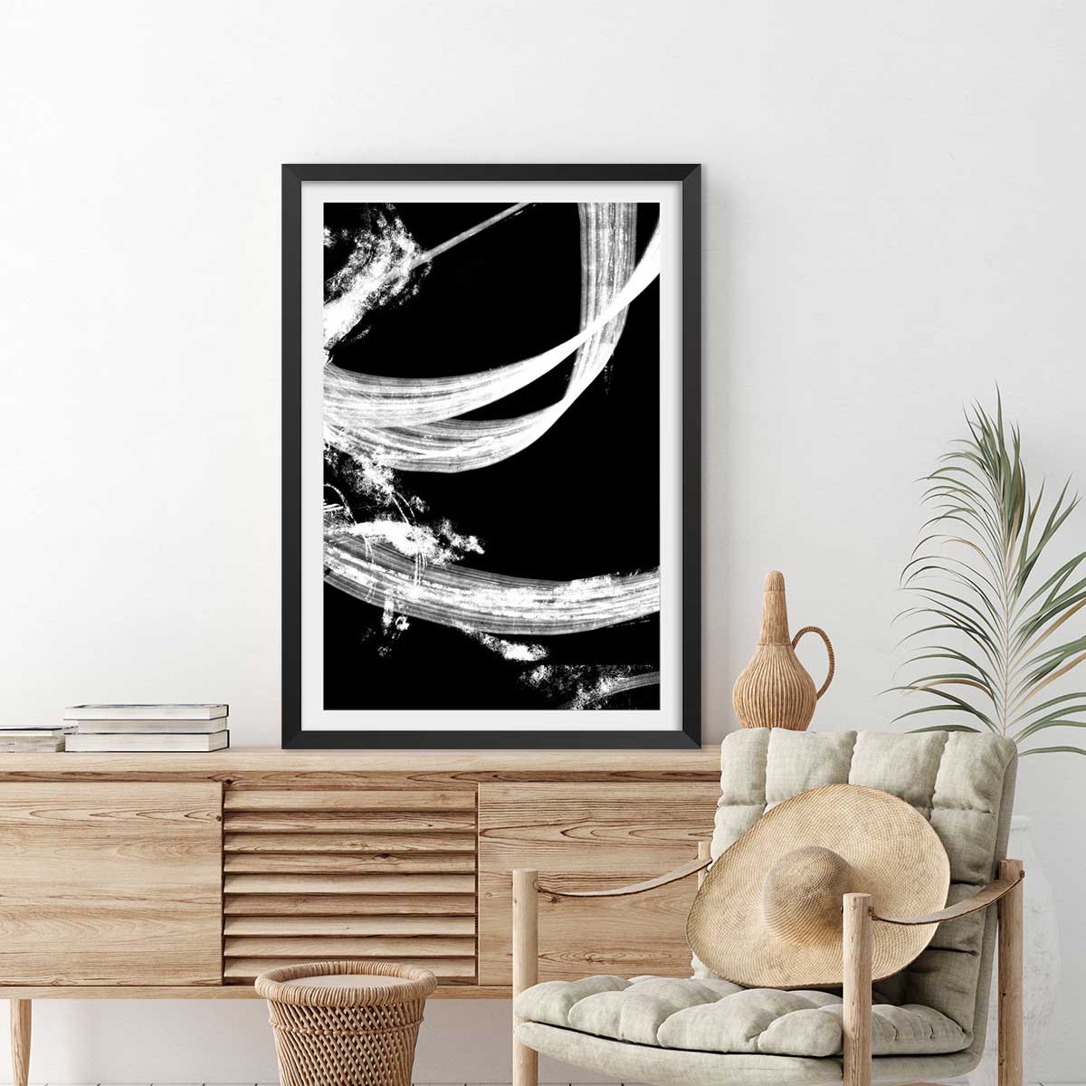 Affiche Coup de pinceau phototype affiche + cadre en bois - noir, HEXOA