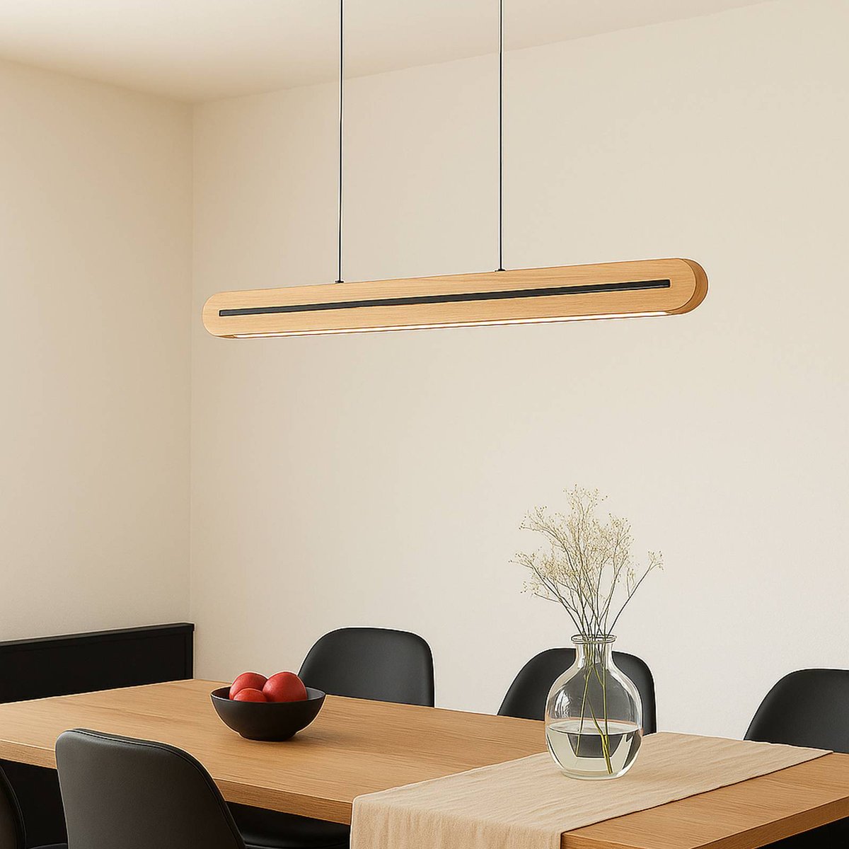 Suspension en bois moderneLED, Darnor bois clair, noir, LUCANDE