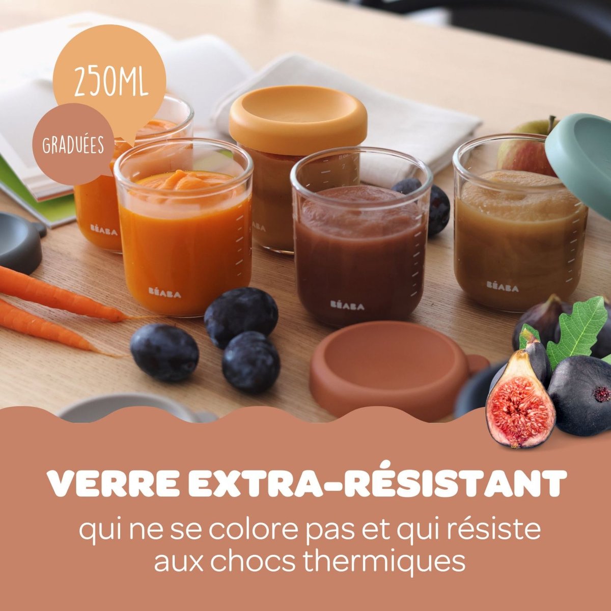 Portion repas en verre 250 ml vert sauge, BEABA
