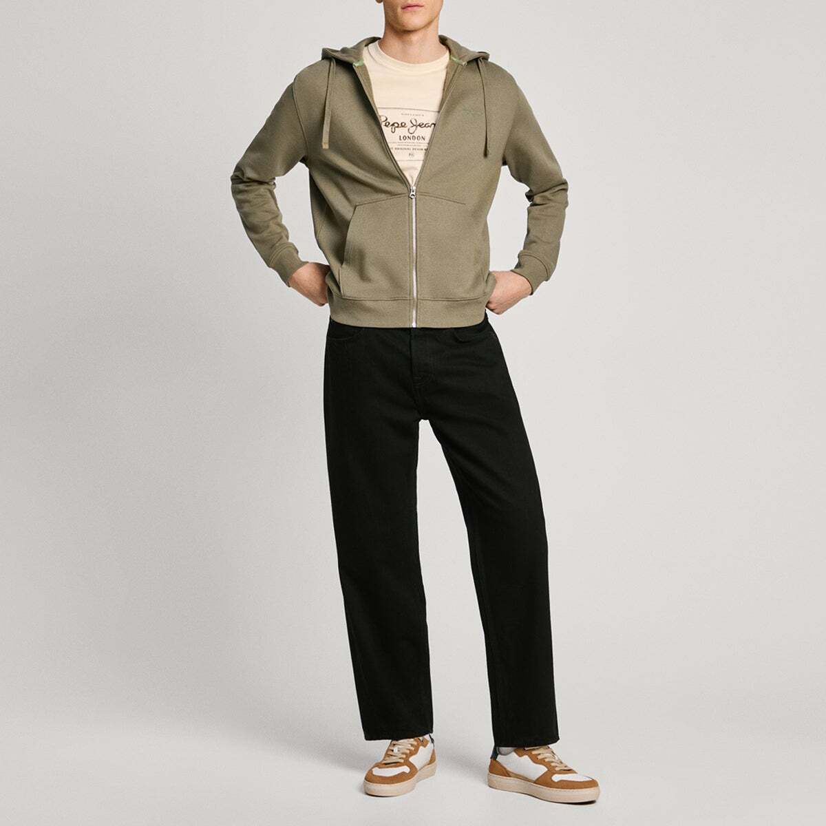 Sweat zippé à capuche vert safari, PEPE JEANS