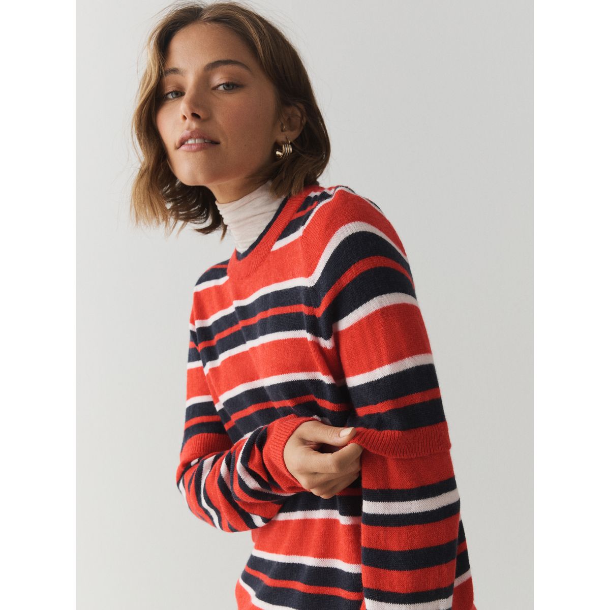 Haut en maille manches longues/superposition rouge/bleu marine rayé, NEXT