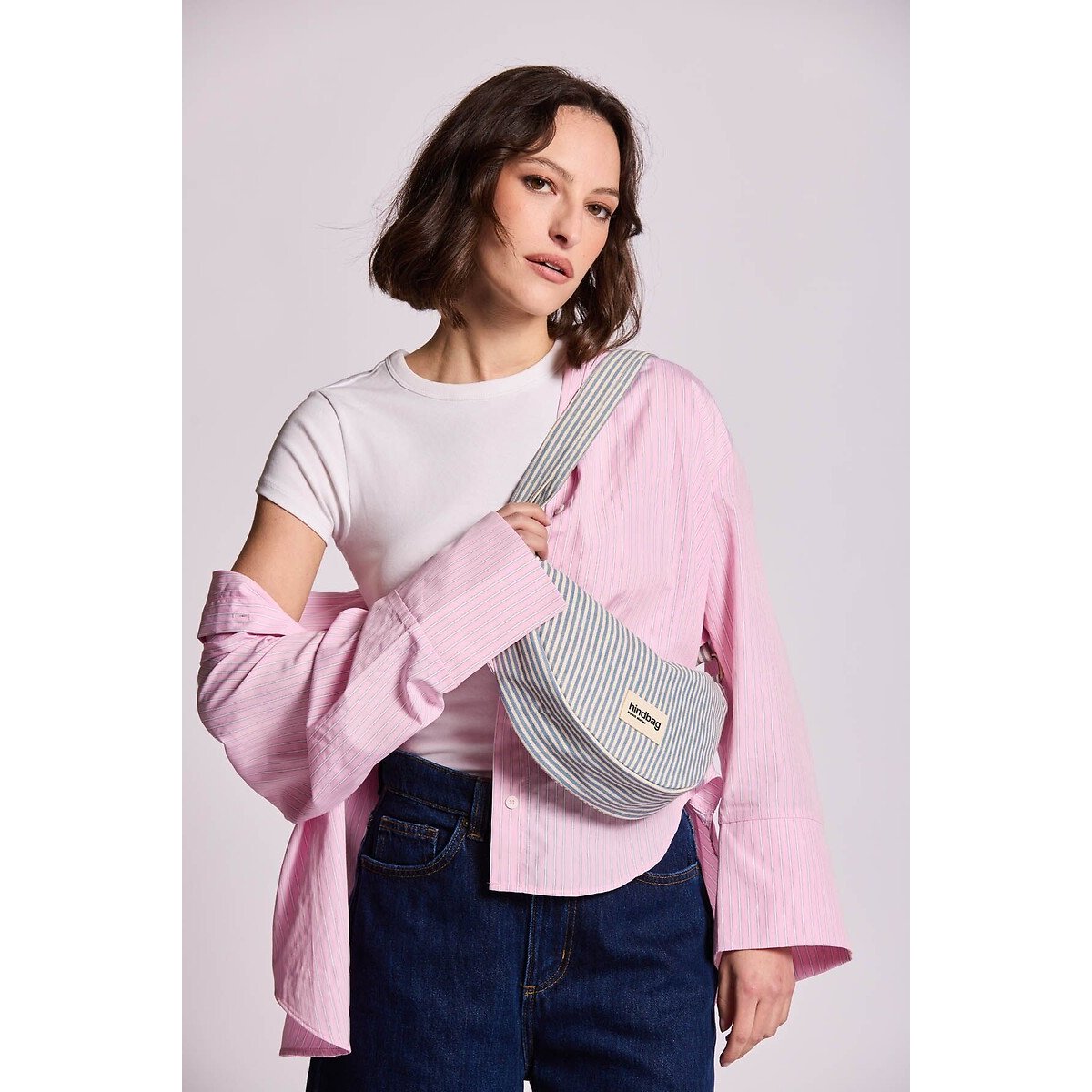 Andrea Striped Half-Moon Bum Bag blue stripes, HINDBAG