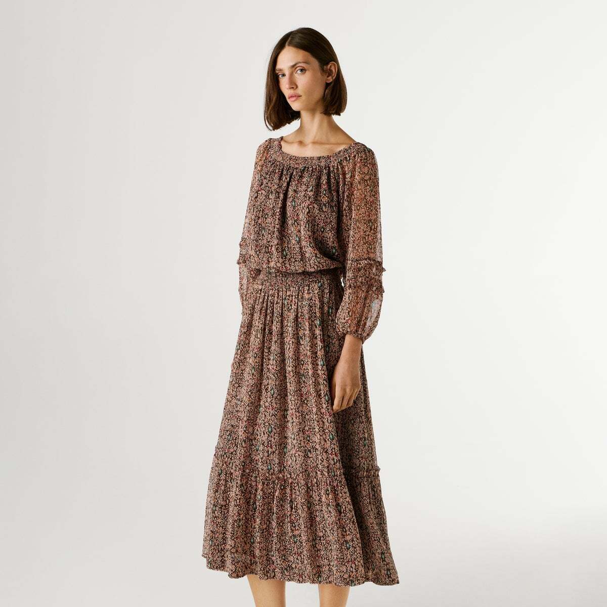 Robe Longue À Imprimé Fantasie brun terre, PEPE JEANS