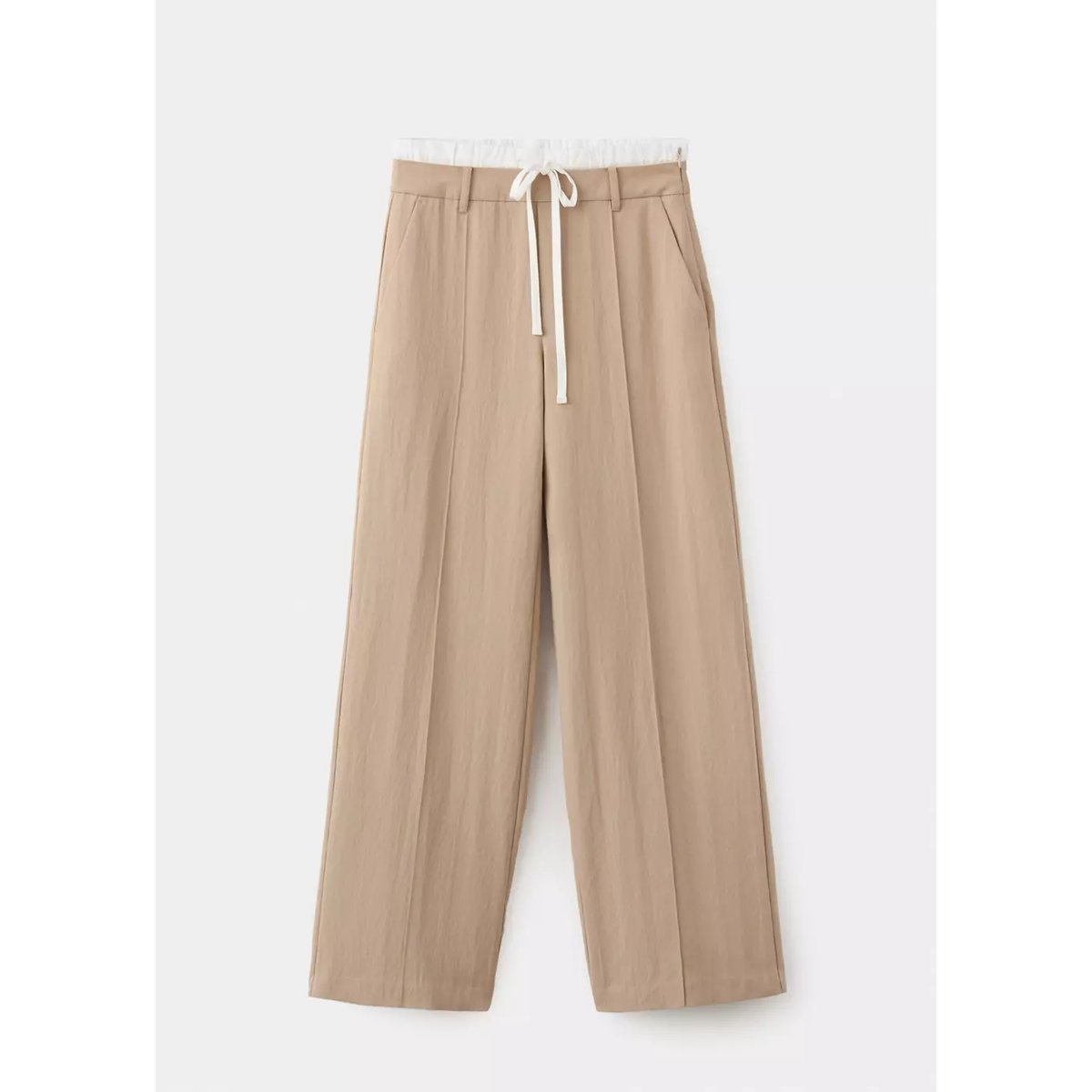 Pantalon lyocell taille combinée beige, MANGO