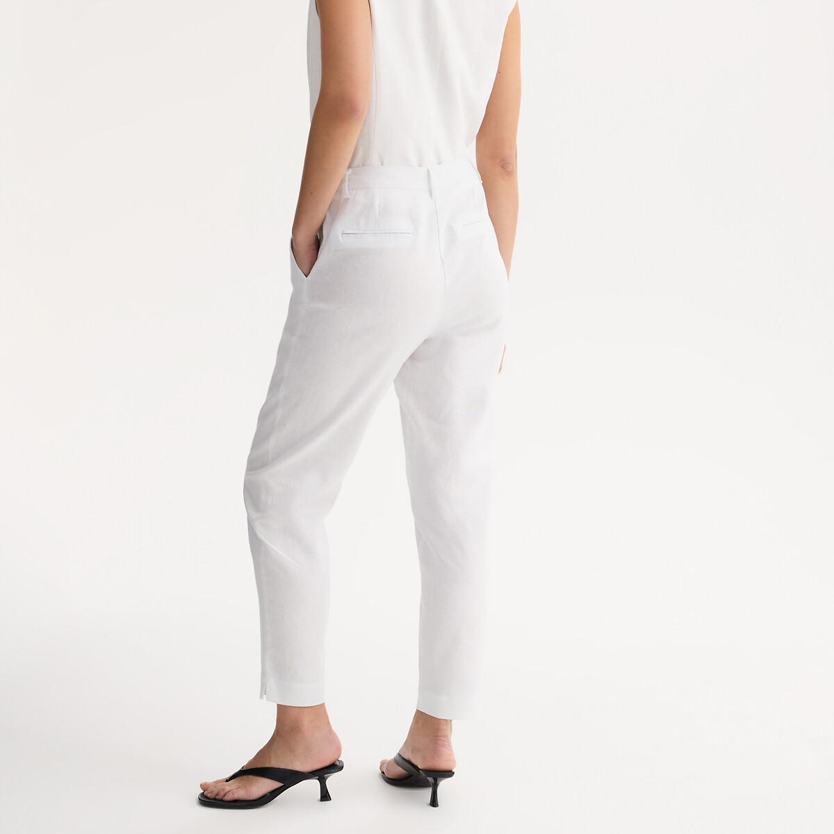 Calças de cigarro em linho e viscose 7/8 branco, ANNE WEYBURN
