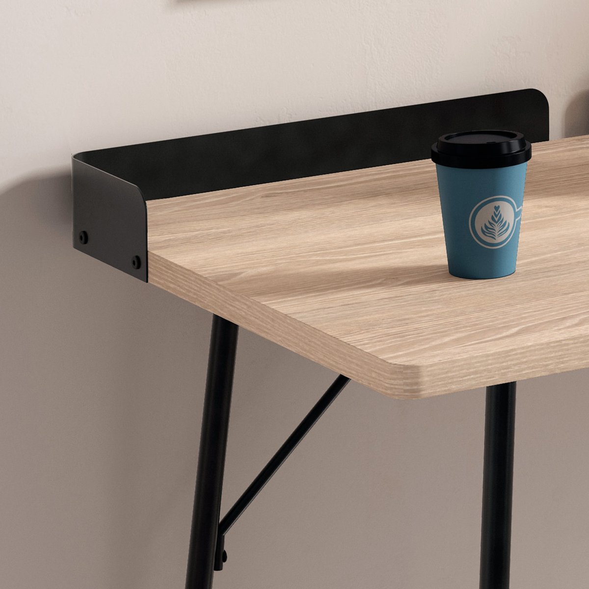 Bureau 1 tiroir en MDF et métal, NÉRO chêne-noir, HISPANOHOGAR