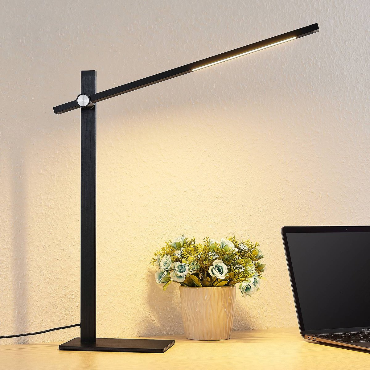 Lampe à poser en métal moderneLED, Wasko noir mat, LUCANDE