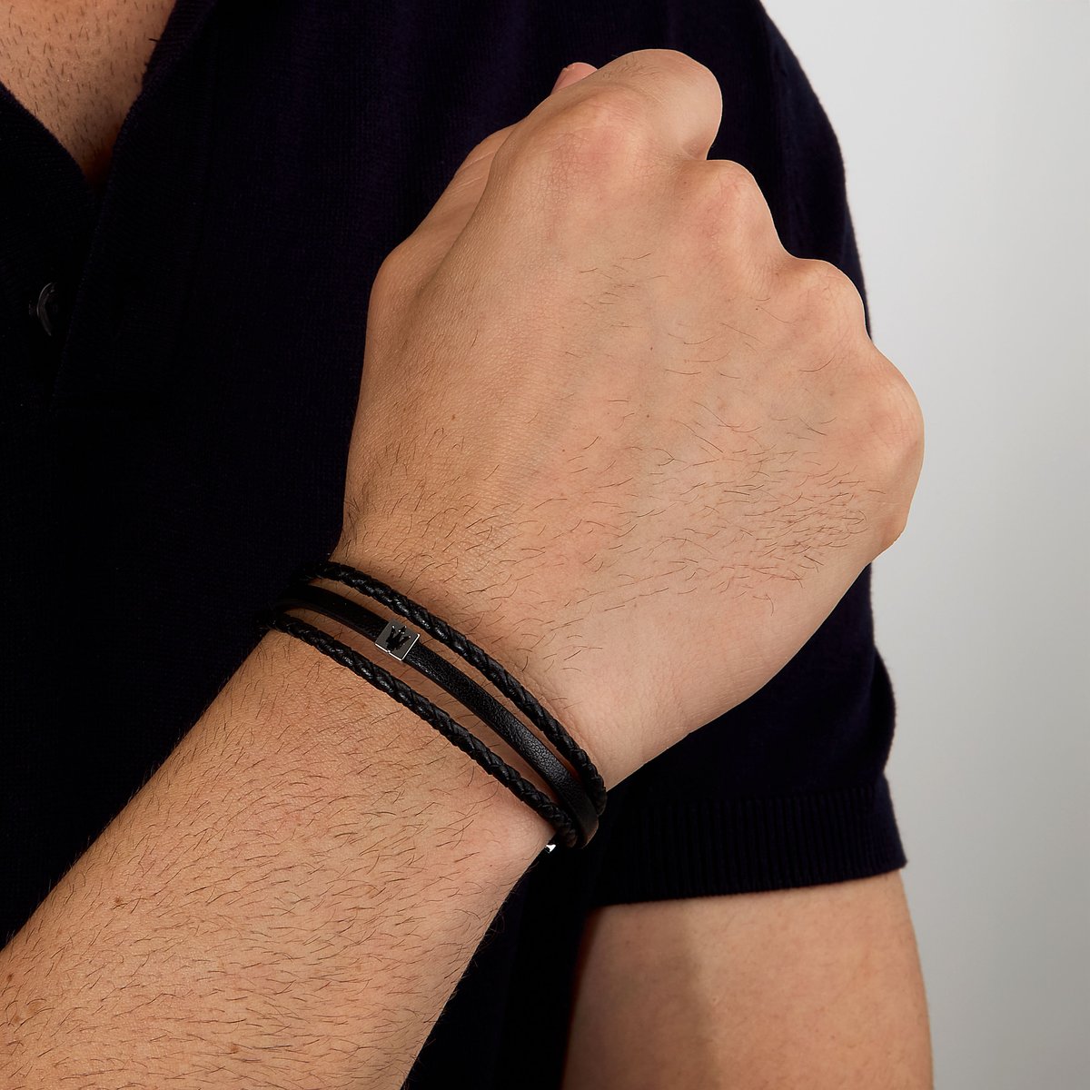 Bracelet RECYCLED LEATHER black,stainless steel, MASERATI