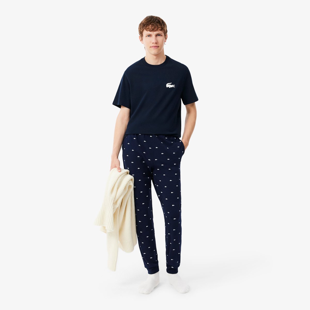 T-shirt d'intérieur coton imprimé crocodile bleu-525, LACOSTE